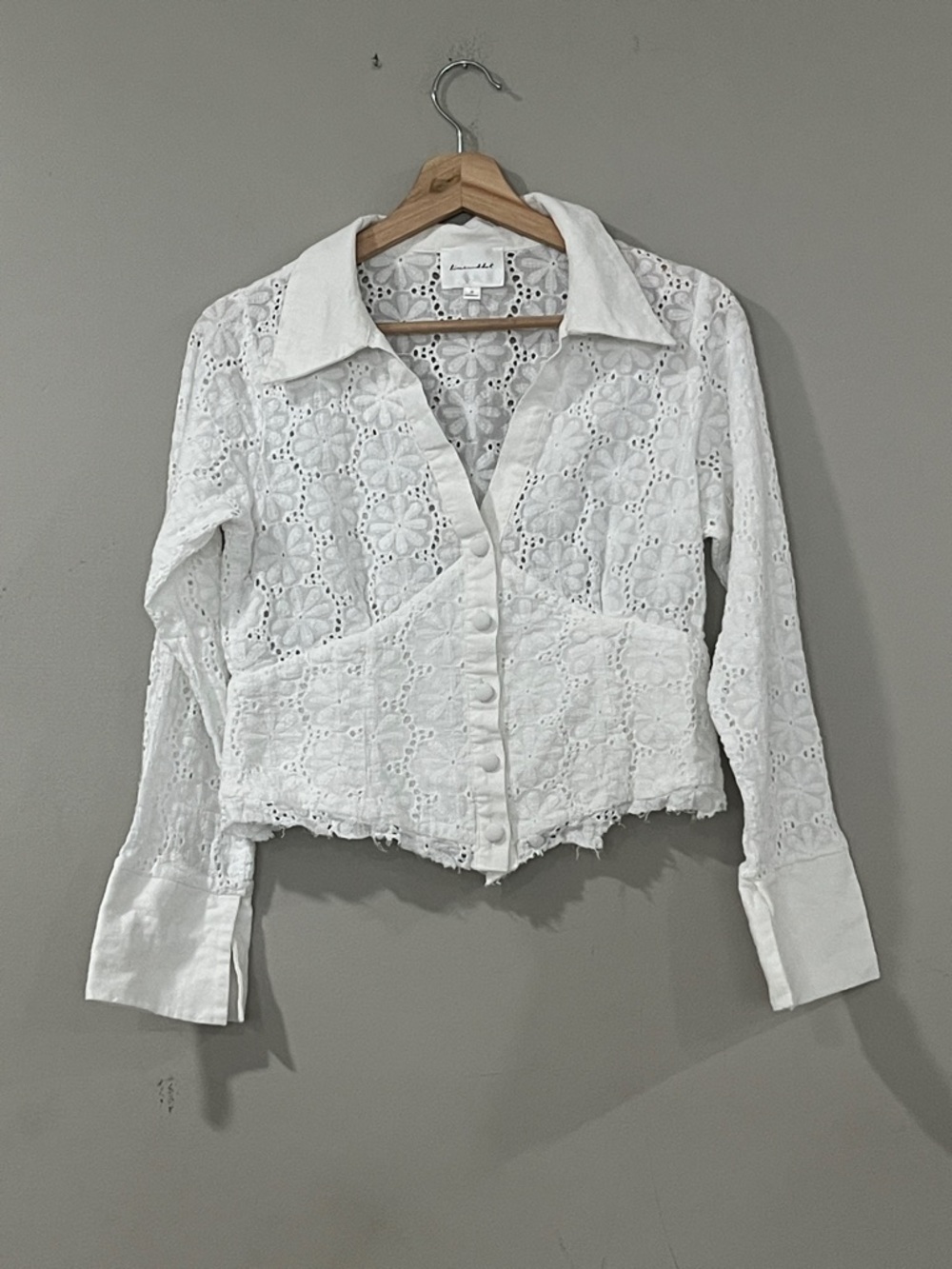 Line & Dot White Eyelet Lace Button-Front Shirt
